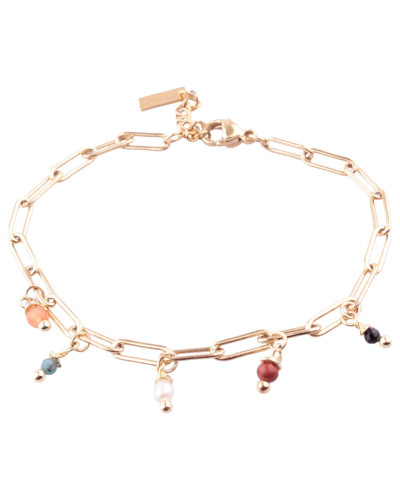 Bracelet acier doré chainette et petites perles multicolores