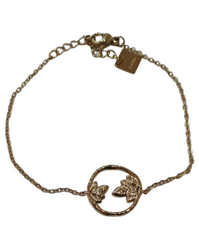 Bracelet acier anneau feuille or