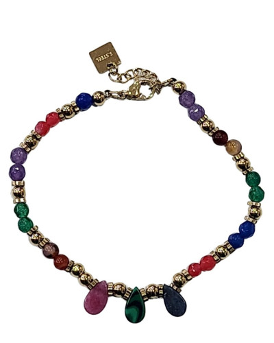 Bracelet femme acier doré et pierres multicolores Isia