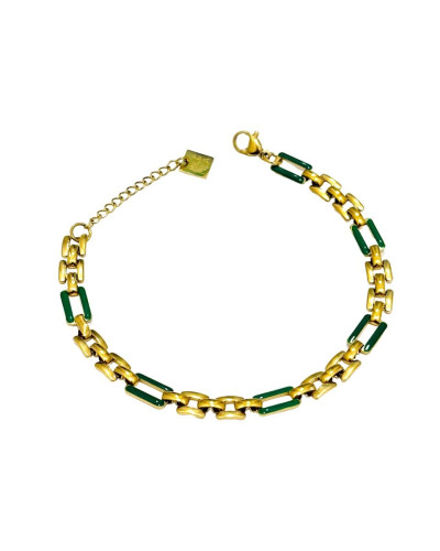Bracelet acier petits carrés et rectangles dorés