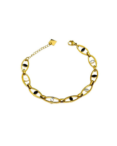 Bracelet acier doré Oeil gris et noir
