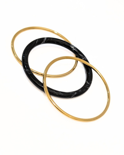 Bracelet manchette résine et acier noir