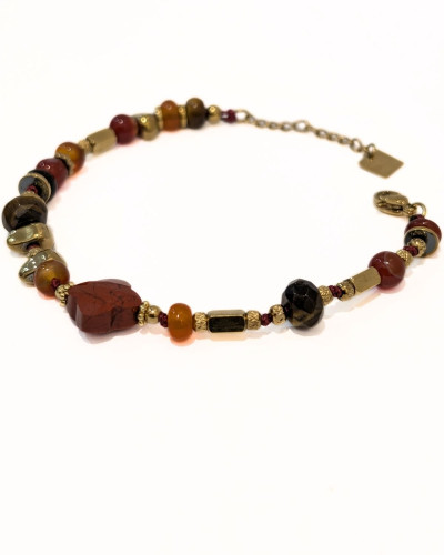 Bracelet femme acier doré et pierres terracotta Isalie