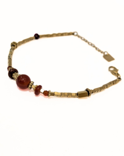 Bracelet femme acier doré et pierres terracotta Talia