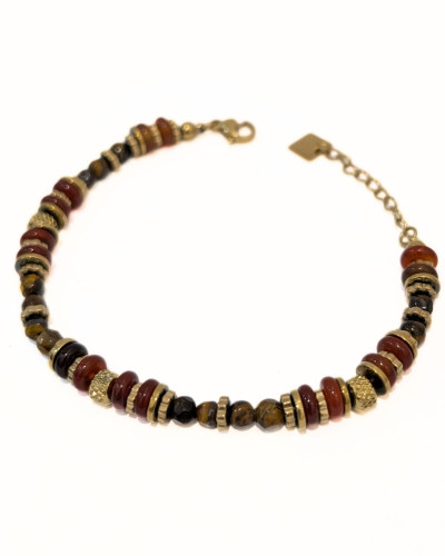 Bracelet femme acier doré et pierres terracotta Hanaé