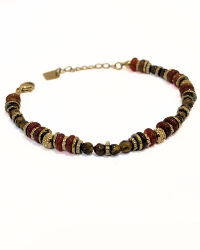 Bracelet femme acier doré et pierres terracotta Hanaé