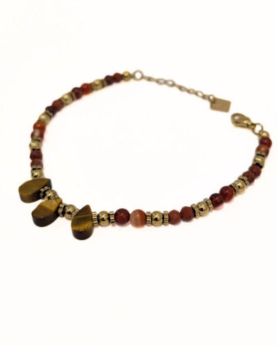 Bracelet femme acier doré et pierres terracotta Hanaé