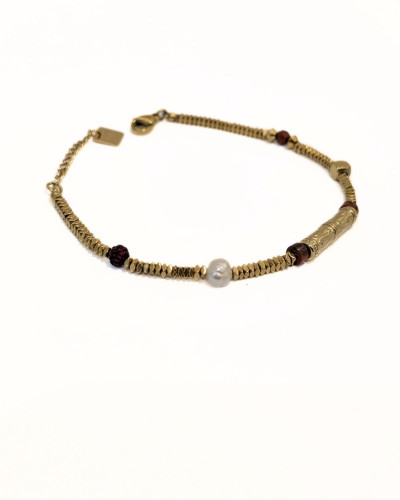 Bracelet femme acier doré et pierres terracotta Naëlle