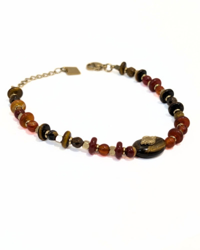 Bracelet femme acier doré et pierres terracotta Bella