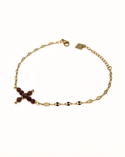 Bracelet femme acier doré et croix terracotta