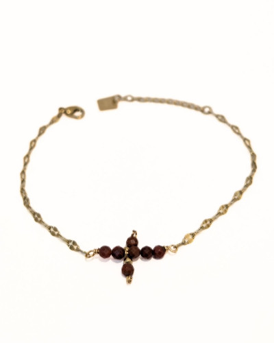 Bracelet femme acier doré et croix terracotta