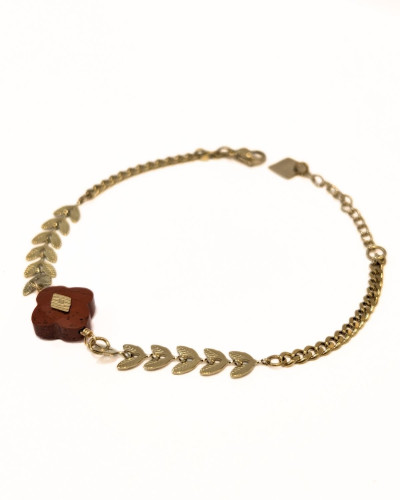 Bracelet femme acier doré et perles terracotta Bodil