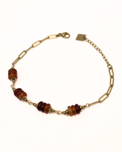 Bracelet femme acier doré et perles terracotta Boye