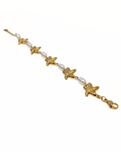 Bracelet femme acier doré et étoiles de mer nacrées