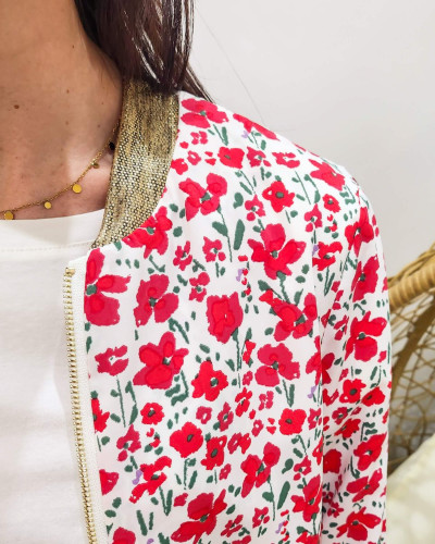Bombers femme blanc fleurs rouges Fernande