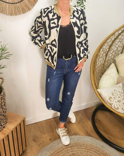 Bombers femme écru et noir Lison