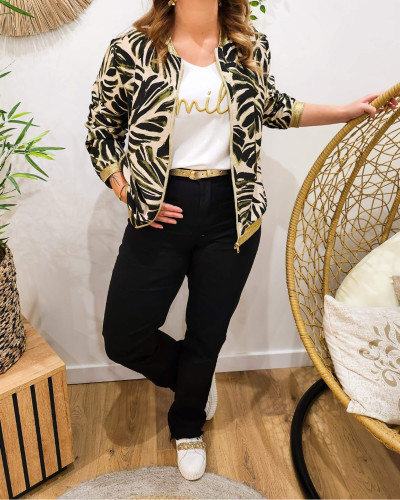 Bombers femme beige feuillages kaki