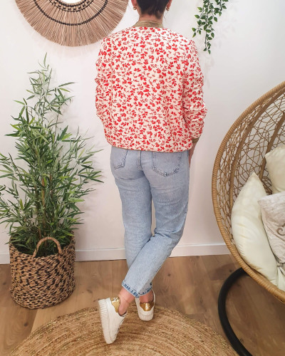 Bombers femme écru fleurs rouges Harmonie