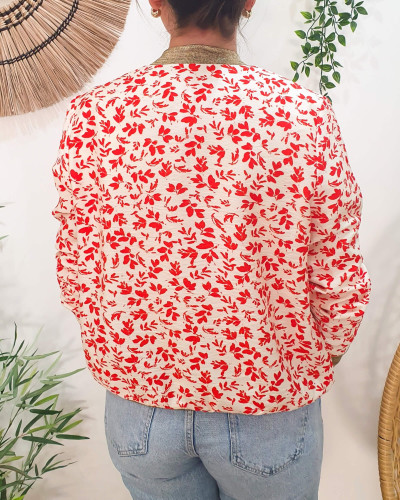 Bombers femme écru fleurs rouges Harmonie