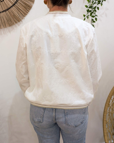 Bombers femme écru fleurs brodées Ashana