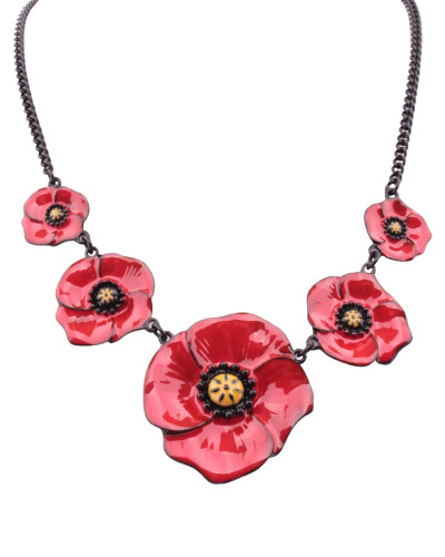 Collier LOL coquelicots rouges au coeur jaune