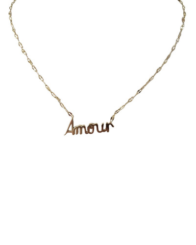 Collier acier doré Amour mailles fines