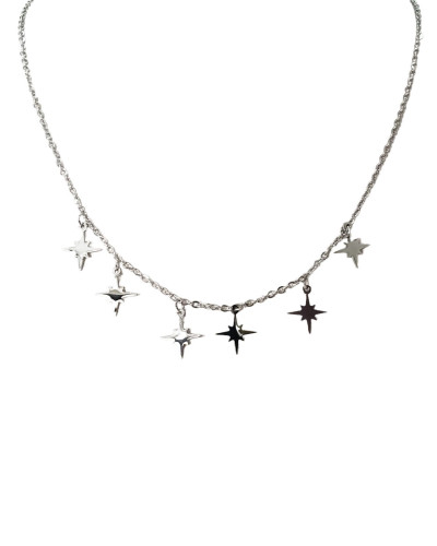 Collier acier argent étoiles filantes