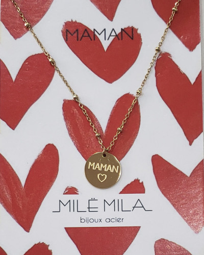 Collier acier doré MAMAN coeur