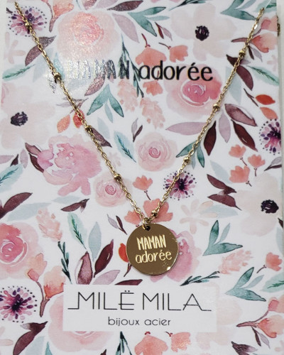 Collier acier doré MAMAN adorée