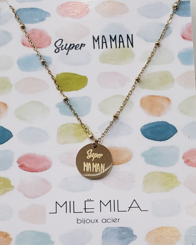 Collier acier doré Super MAMAN