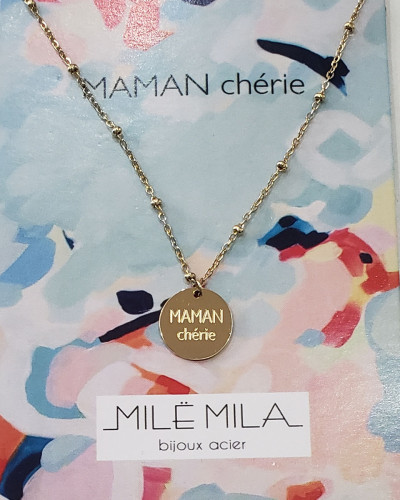 Collier acier doré MAMAN chérie