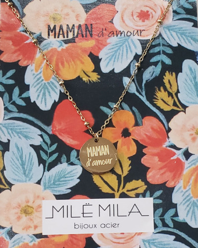 Collier acier doré MAMAN d'amour 2