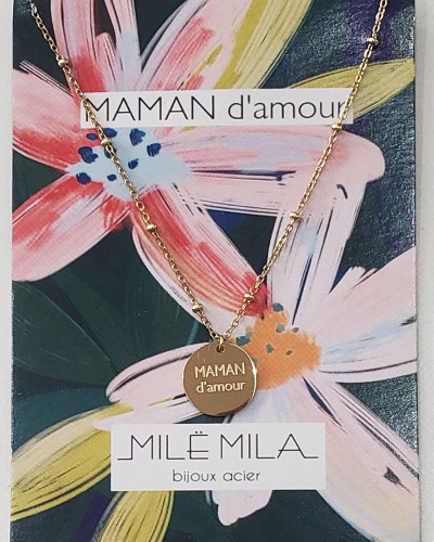 Collier acier doré MAMAN d'amour