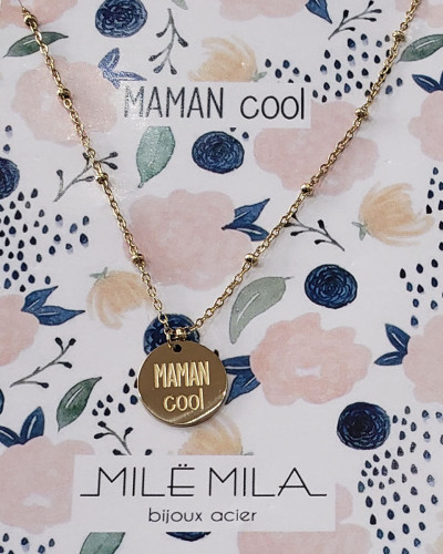 Collier acier doré MAMAN cool