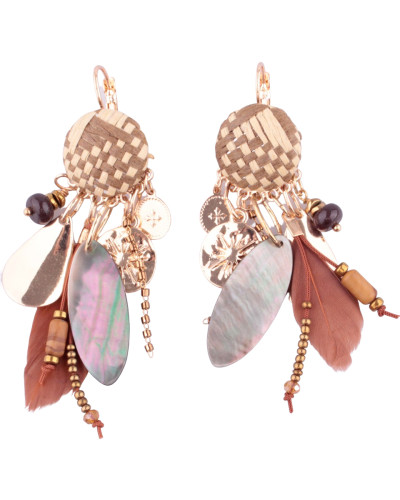 Boucles d'oreilles LOL Quadriloplo taupe et beige