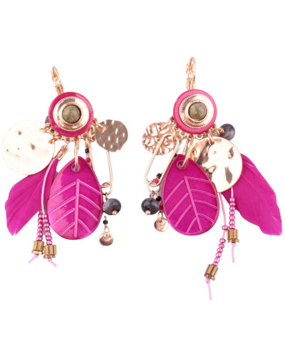 Boucles d'oreilles LOL rose et doré Feuilliplumi