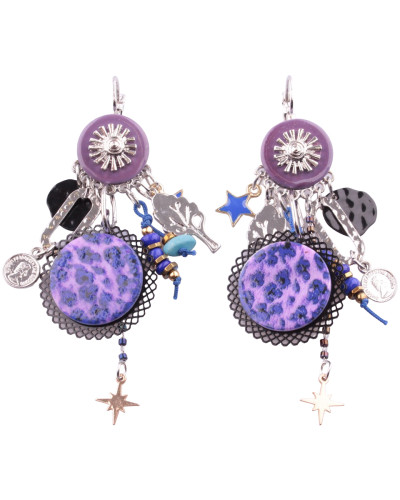 Boucles d'oreilles LOL Léopard étoiles mauves argent