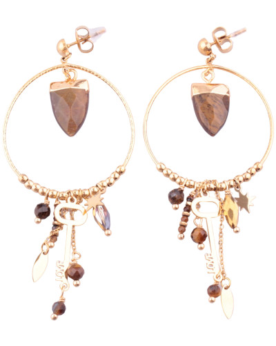 Boucles d'oreilles Anneaux dorés perles marrons Dentilio MILE MILA