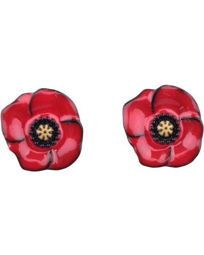 Boucles d'oreilles LOL coquelicots rouges coeurs jaunes