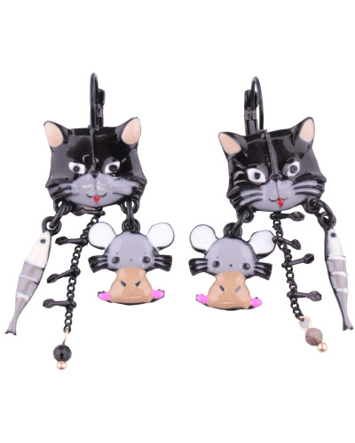 Boucles d'oreilles LOL chat souris et poisson