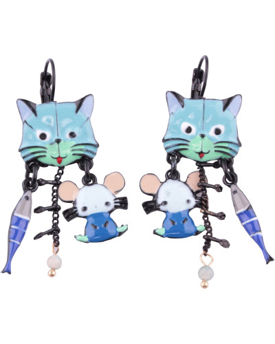 Boucles d'oreilles LOL chat souris et poisson