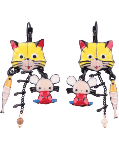 Boucles d'oreilles LOL chat souris et poisson