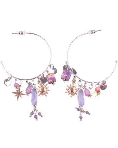 Boucles d'oreilles LOL Anneaux argent et mauves Cubitoili