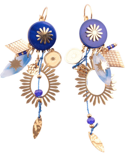 Boucles d'oreilles acier doré et bleues Bijalia