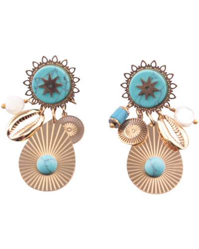 Boucles d'oreilles dorées goutte pierre turquoise