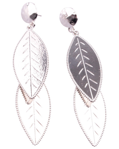 Boucles d'oreilles pendantes feuille argent