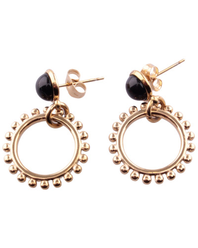 Boucles d'oreilles acier doré pierre onyx