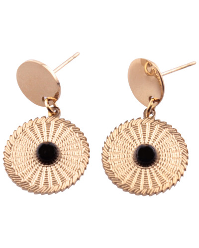 Boucles d'oreilles acier rond pierre noire