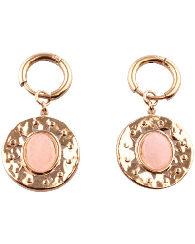 Boucles d'oreilles acier doré ovale quartz rose