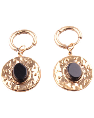 Boucles d'oreilles acier doré ovale onyx